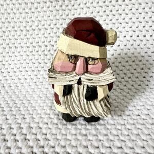 Signed RJ Zeit ‘96 Carved Wood Folk Art Primtive Santa Glasses Figurine